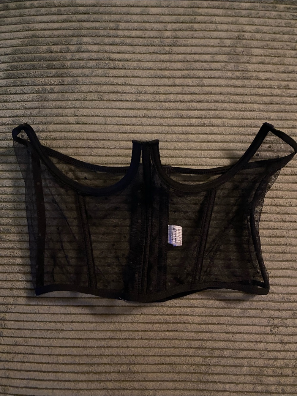 Sheer Black Mesh Swiss Dot Longline Bustier Top